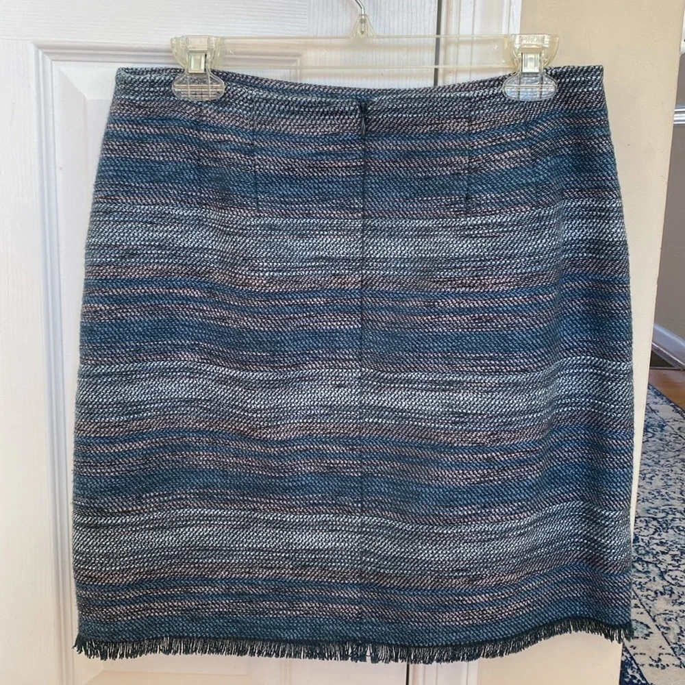 Ann Taylor loft blue skirt with fringe hem